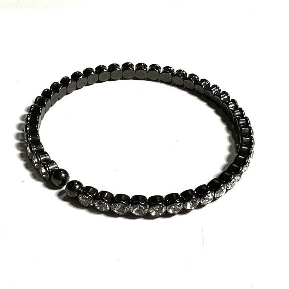 Clear Rhinestones & Gunmetal Gray Sparkly Bracelet Open End Expansion - Picture 5 of 6